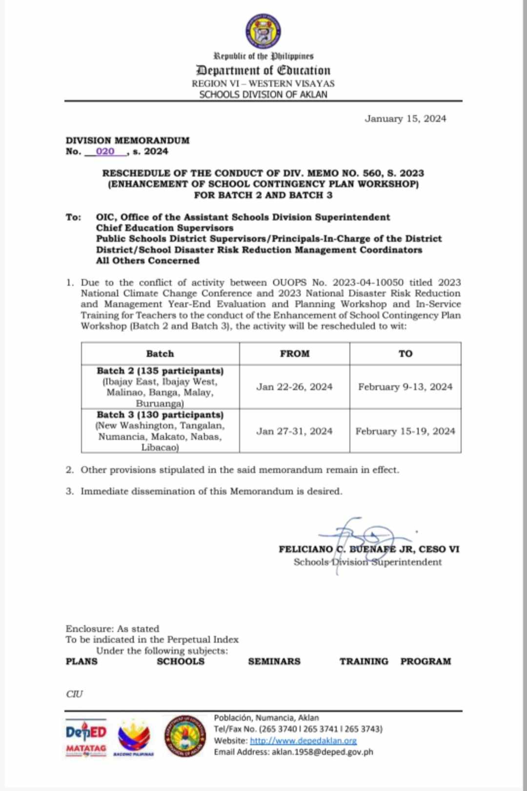 DIVM NO. 20, S. 2024 RESCHEDULE OF THE CONDUCT OF DM. NO.560,S.2023 ...